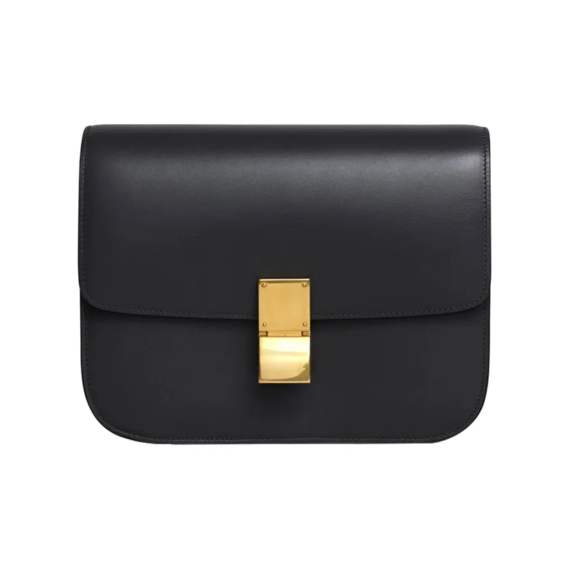 CELINE Classic Bo Leather Tofu Bag, Square Bag, Shoulder Bag, Crossbody Bag Medium Size Women's Black