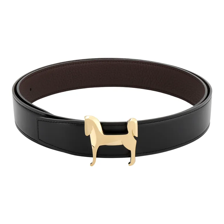 HERMES Togo Calfskin Double-Sided Leather Leather Belts Men's Black Width: 3.2cm