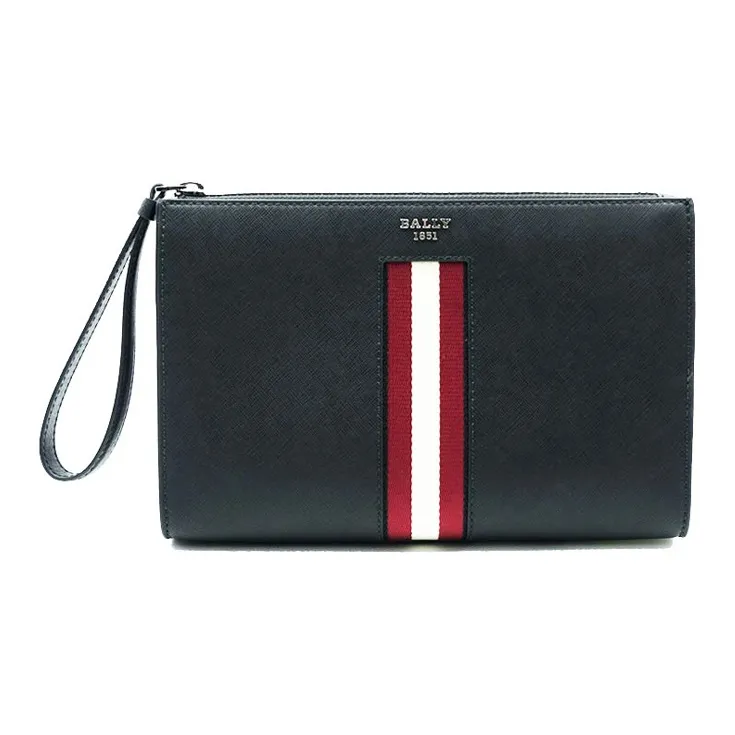 BALLY Cow Leather Clutch Regular Men's Black & Red White Stripes