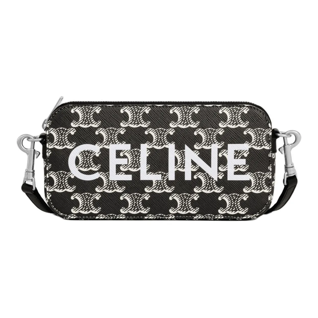 CELINE Cow Leather Binding One Shoulder Crossbody Clutches Men's Black & White