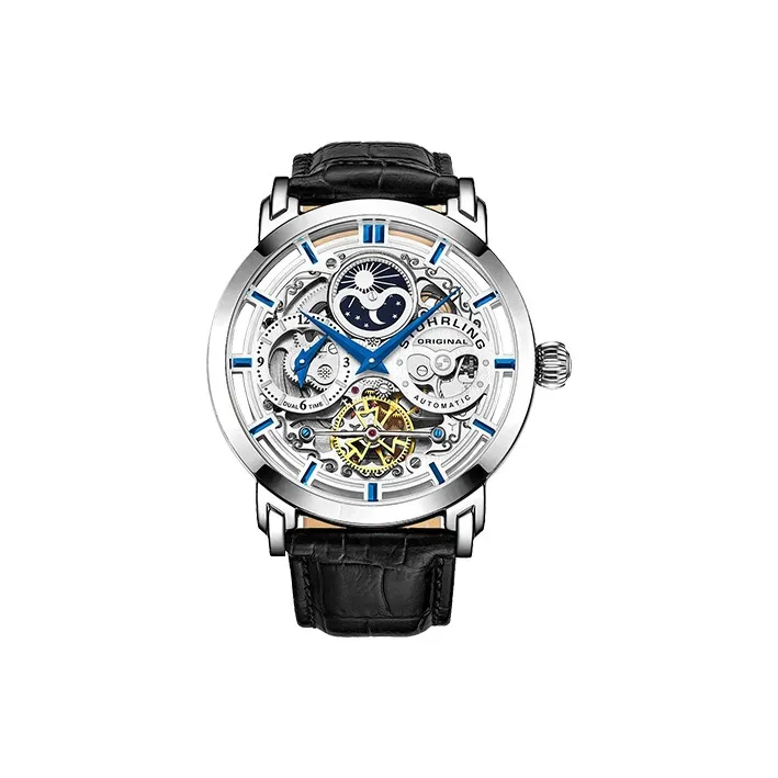 STUHRLING Schurter Мужские большие циферблаты для часов Автоматический механический механизм Циферблат с открытым механизмом Мужские часы