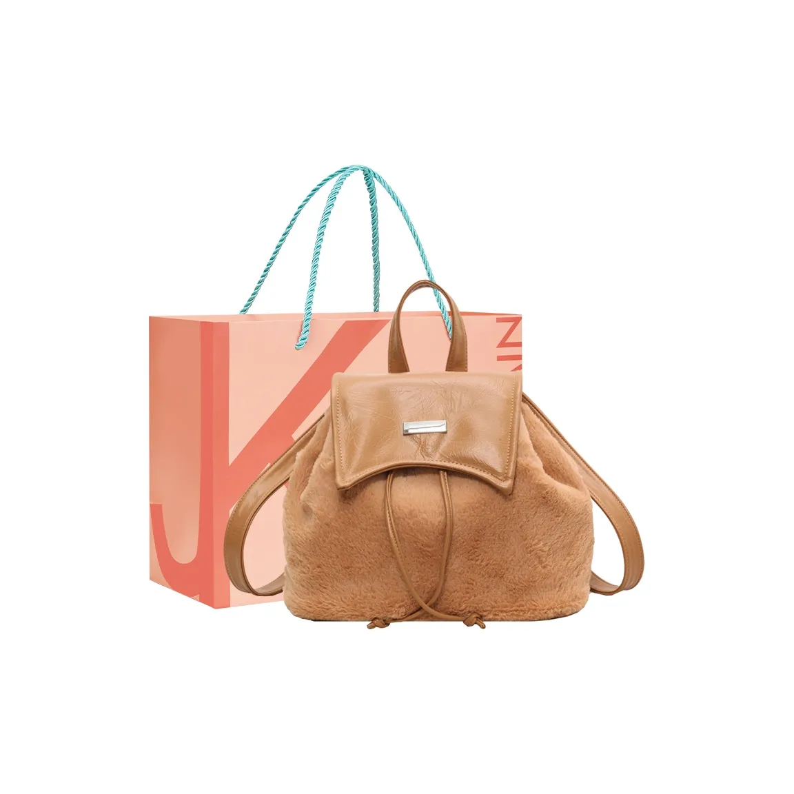 JANE KLAIN Cute Plush Drawstring Student University Backpack Bag Small Women's Black Ecru Brown Khaki JANE KLAIN Милый плюшевый рюкзак с шнурком для студентов маленькая сумка женский черный экрю коричневый хаки