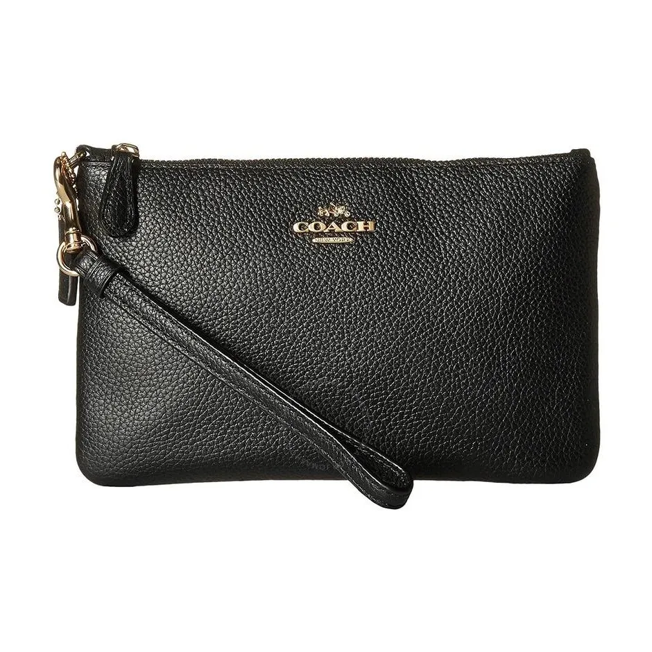 COACH Wristlet Leather Makeup Bag, Clutch Trumpets Women's Black