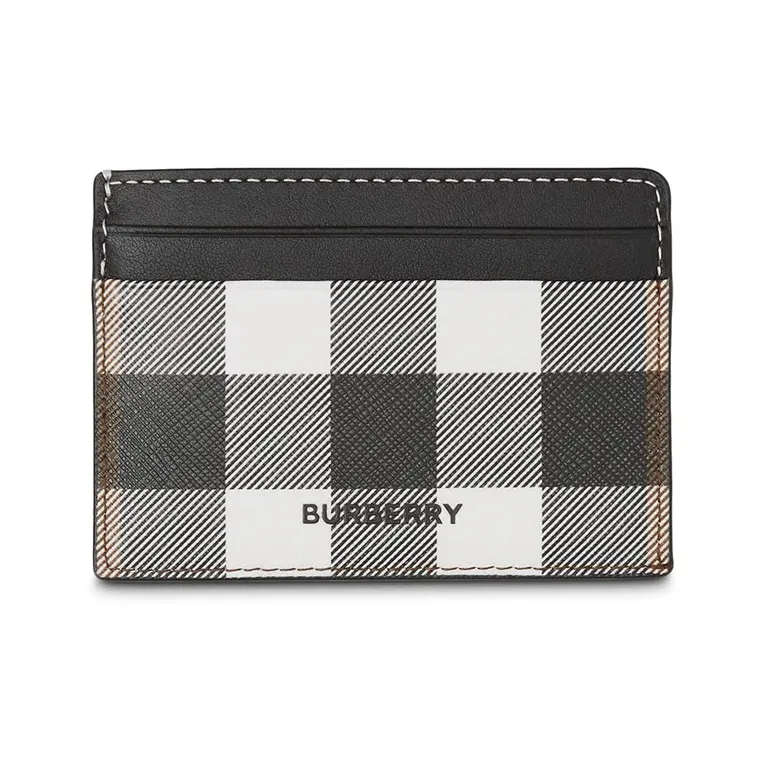 Burberry Leather Card Wallet With Money Clip And Card Holder Unisex Black White