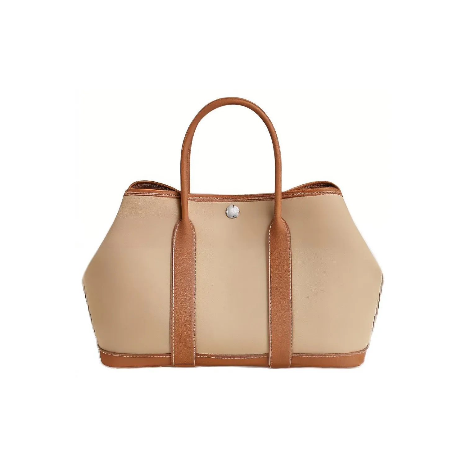 HERMES Garden Party Negonda Calfskin With Officier Canvas Garden Handbag Women's Beige Gold