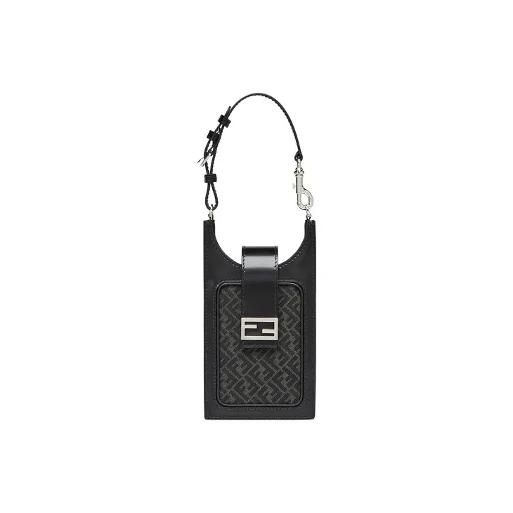 FENDI Cow Leather Baguette Bag Cell Phone Pouch Unisex Black/Gray
