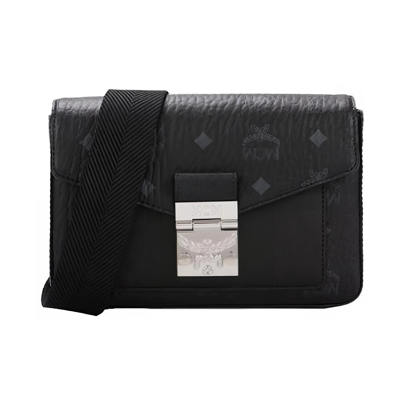 MCM Millie Visetos Leather Envelope Bag Shoulder Bag Crossbody Bag Small Size Unisex Black