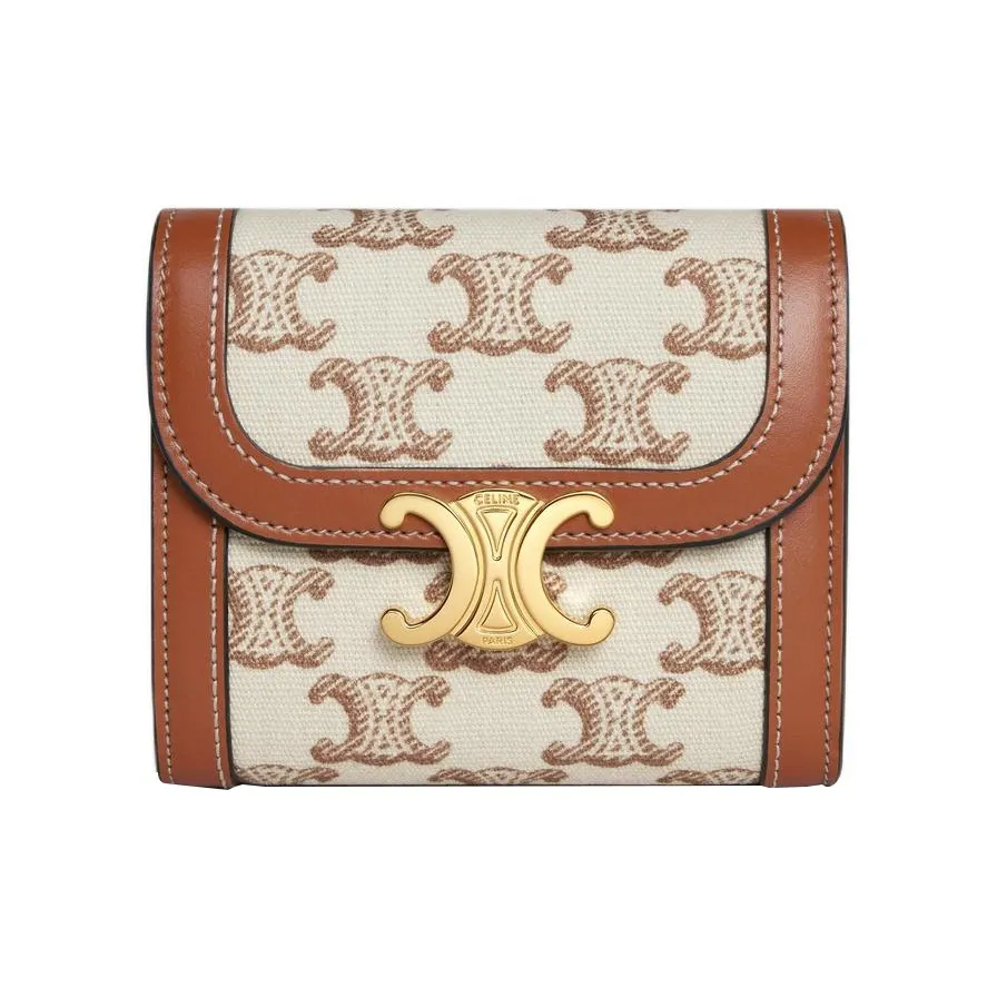 CELINE Triomphe Calfskin Wallet Small Size Women's White