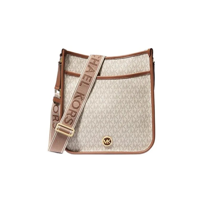 MICHAEL KORS Покрытый холст Курьерская сумка Сумка через плечо Большая Женская Ванильный белый и Коричневый