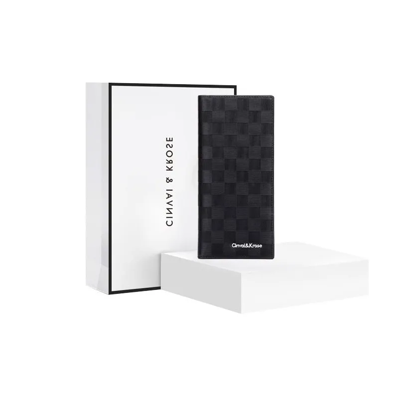 Simvay Clos Cow Leather With Synthetic Leather Long Coin Purse Clutch ID Holder Money Clip Regular Men's Black