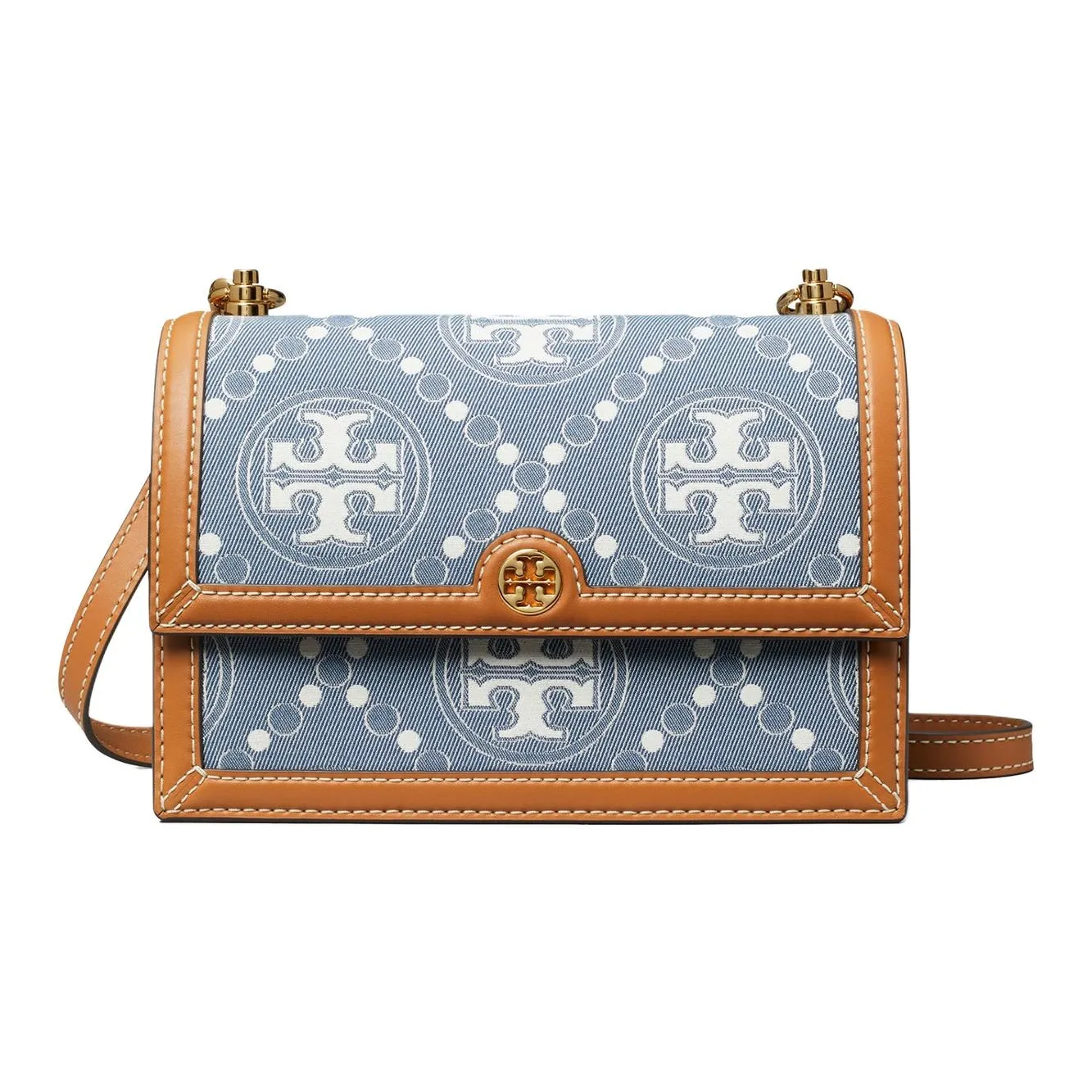 TORY BURCH T Monogram Fabric Shoulder Bag Crossbody Bag Small Size Women's Denim Blue & Brown