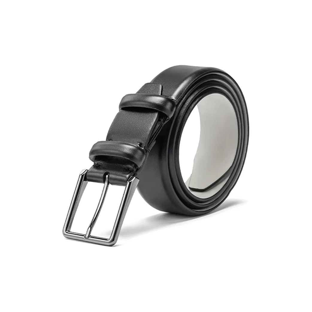 Ecco Твердый металл булавка кожаные ремни мужской черный ширина 3,5 см