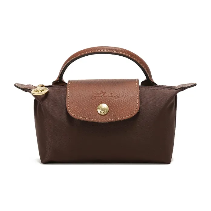 LONGCHAMP Fabric Cow Leather Dumpling Bag Makeup Bag Handbag Women's Tan
