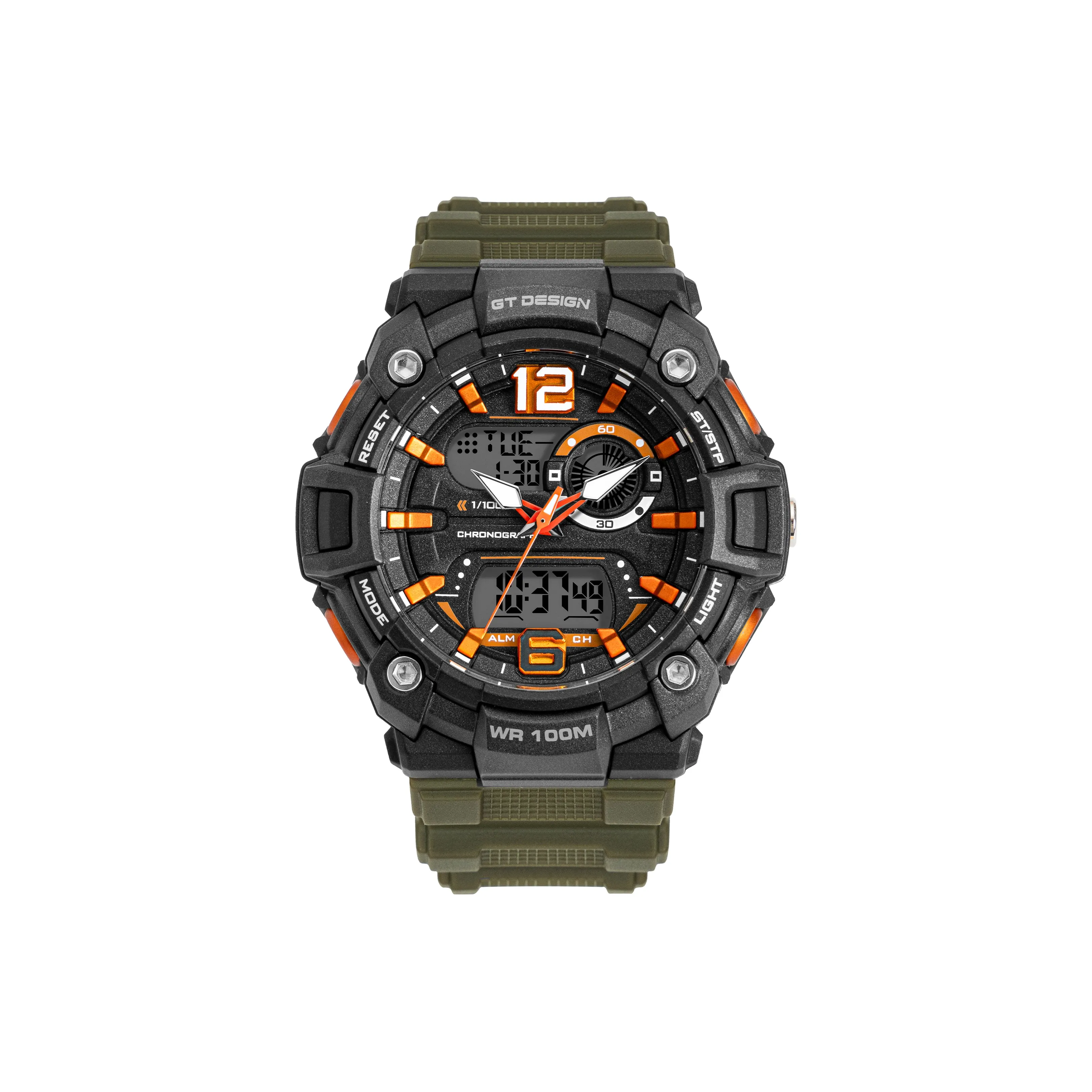 GT DESIGN Bumblebee Кварцевый механизм Резиновый ремешок Часы Мужские Черный циферблат GTS051