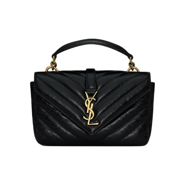 SAINT LAURENT College Cow Leather Handbag Shoulder Bag Crossbody Bag Mini Women's Black