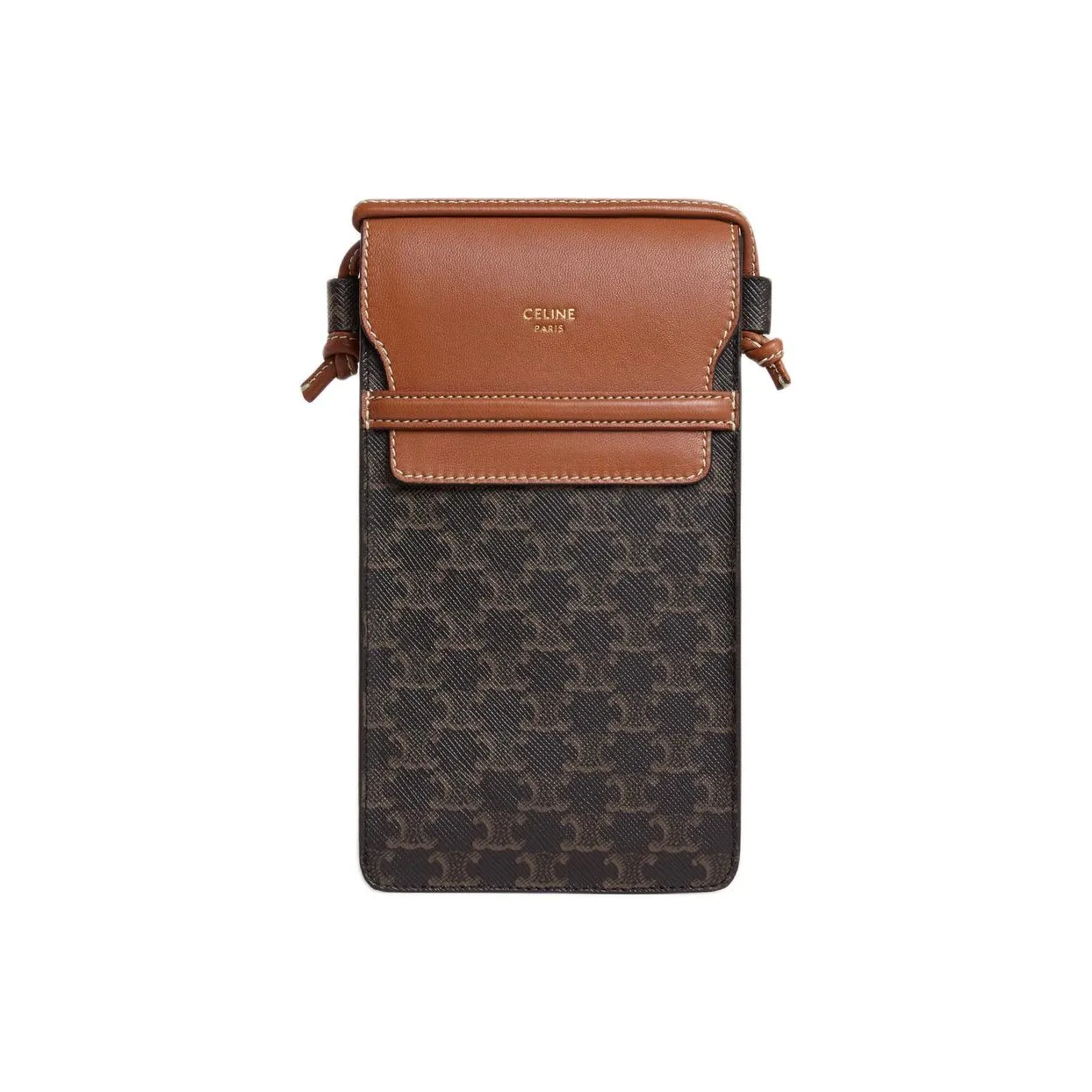 CELINE Canvas With Sheepskin Trim Shoulder Bag Crossbody Bag Cell Phone Pouch Women's Tawny