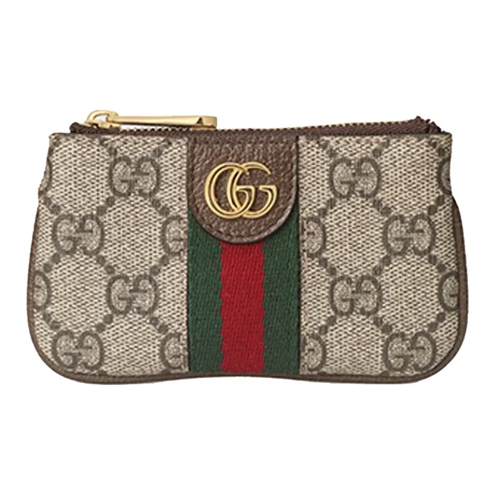 GUCCI Ophidia Canvas With Leather Trim Coin Purse Key Pouch Unisex Ebony & Brown
