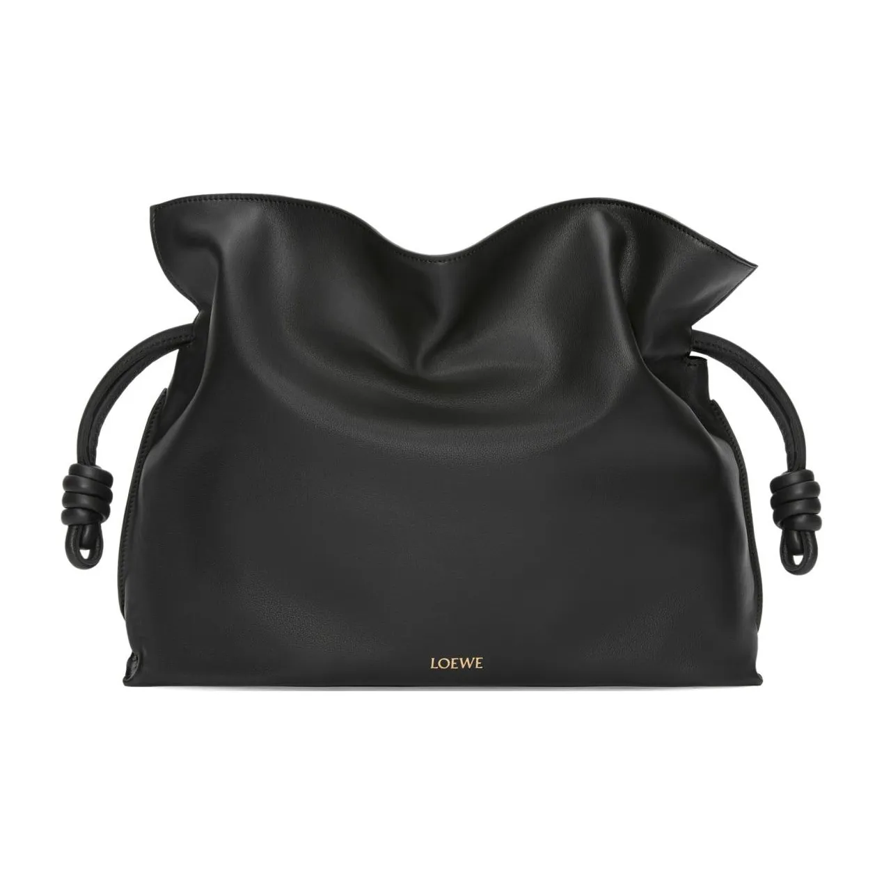 LOEWE Flamenco Napa Calf Leather One Shoulder Clutch Large Size Women's Black