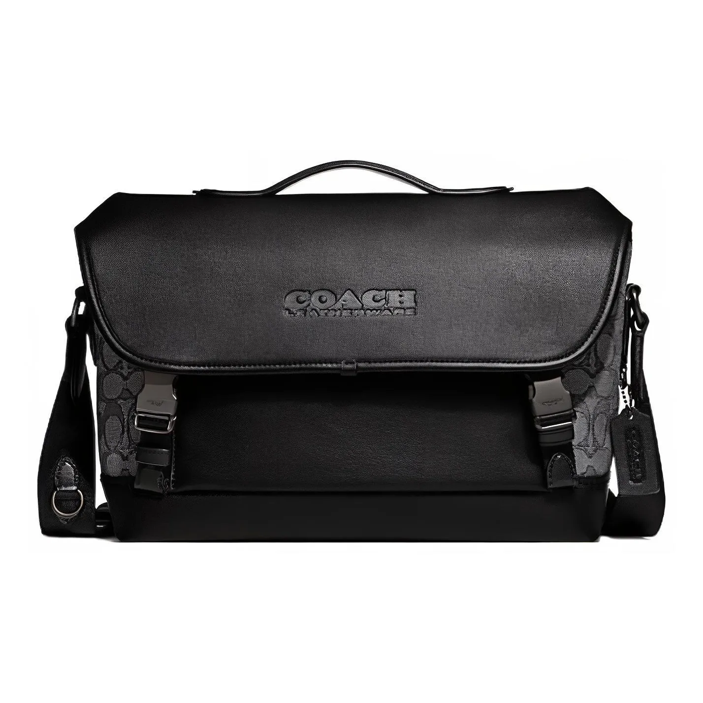 COACH League Коровья кожа с тканевой сумкой через плечо большая женская черная