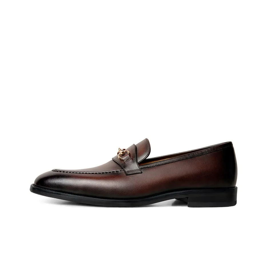 THOM WILLS Slip on Horsebit Loafers Dress Shoes Men
s Dark Brown Polished
