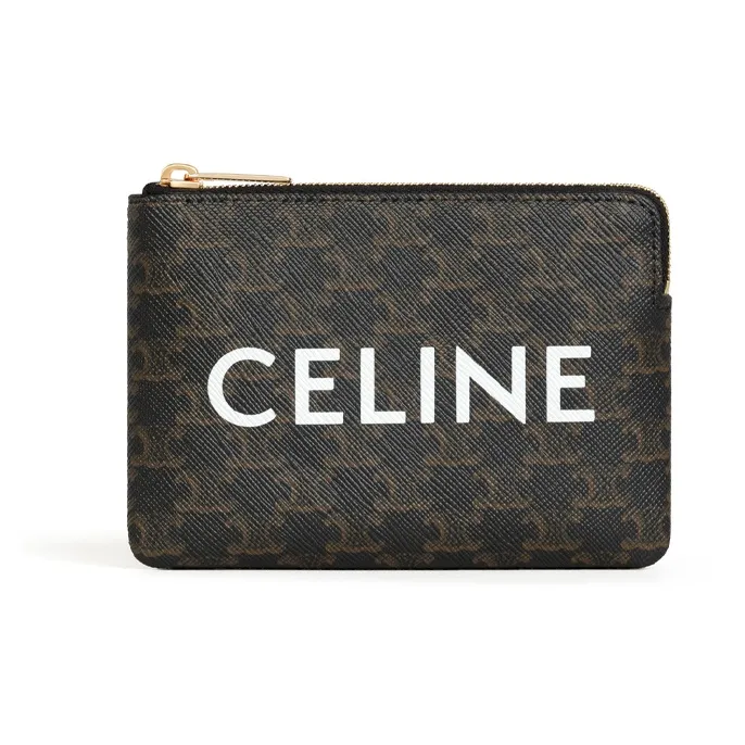 CELINE Triomphe Покрытый холст Ручной кошелек для карт и монет Стандартный Женский Черный Рыжевато-коричневый