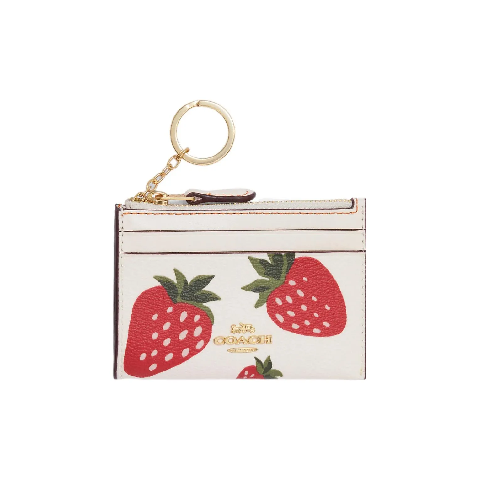 COACH Mini Id Skinny Canvas With Leather Wallets Card Holders Regular Women's White & Red