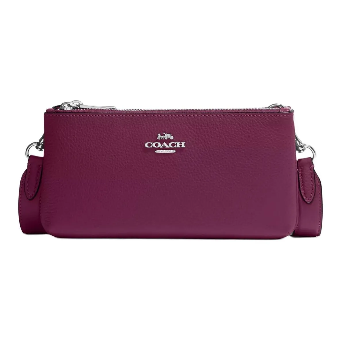 COACH Pebbled Leather Envelope Bag, Shoulder Bag, Crossbody Bag Trumpets Unisex Dark Berry