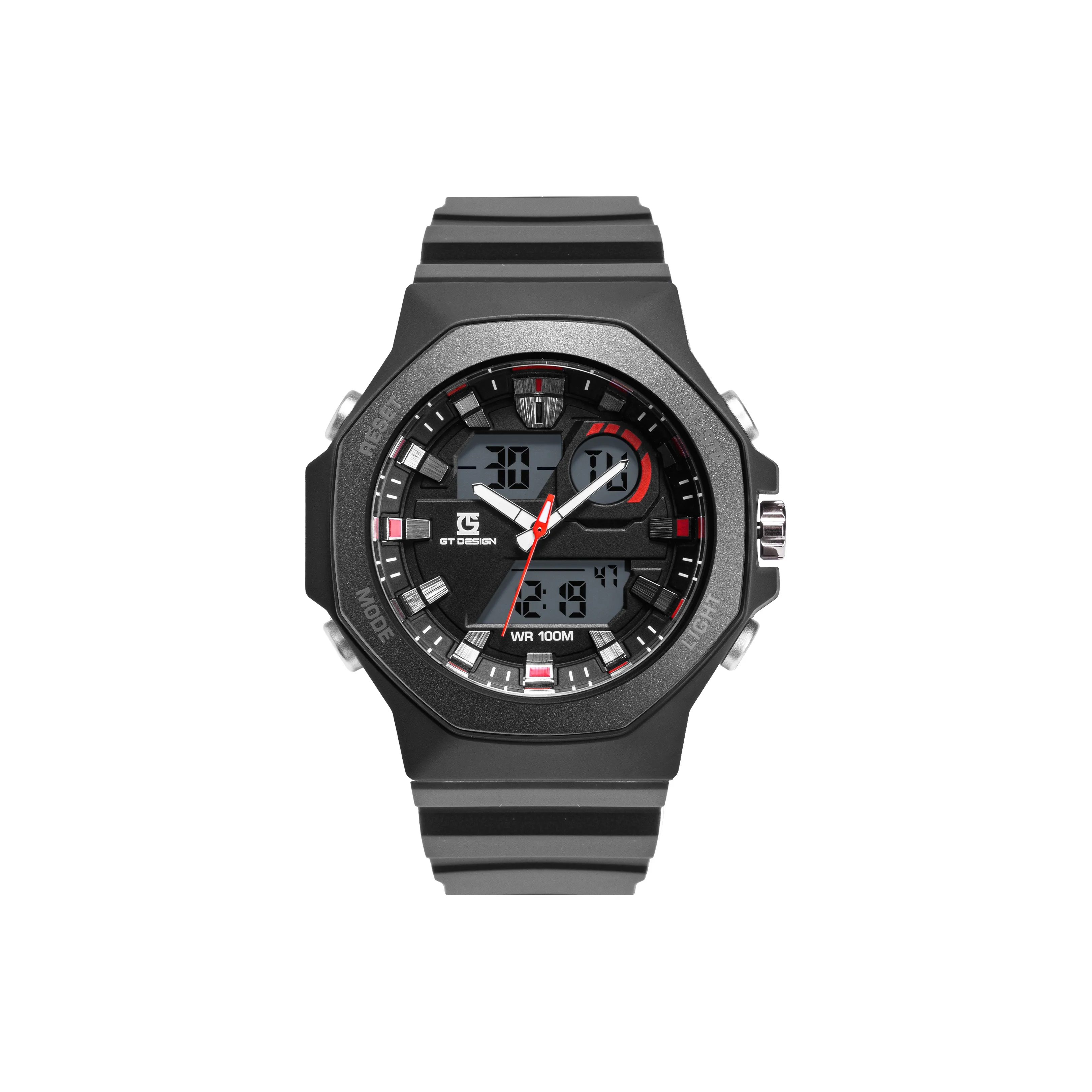 GT DESIGN Черный Warrior 100m Водонепроницаемый Кварцевый Механизм Резиновый Ремешок Часы Мужские Часы Черный Циферблат