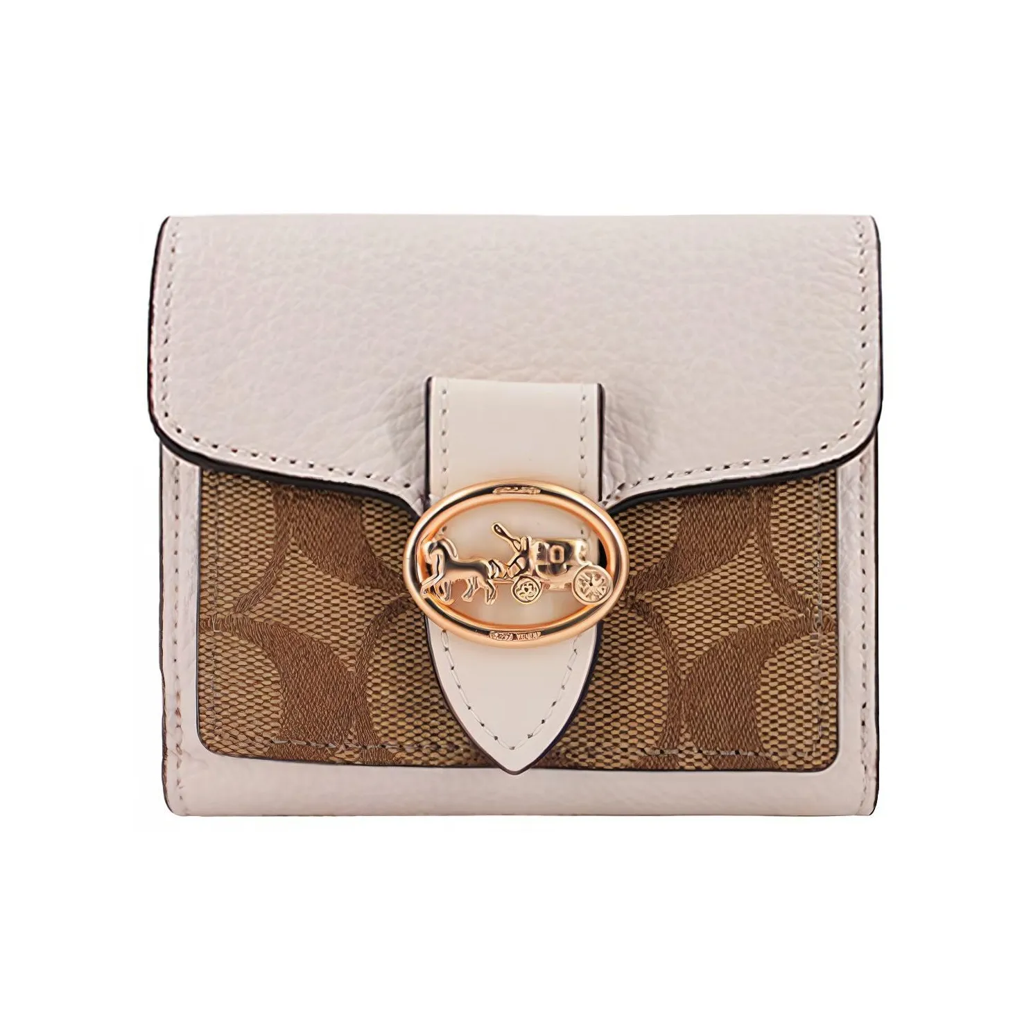 COACH Georgie Leather Coin Purse Handheld Wallet Regular Women's Light Brown & White