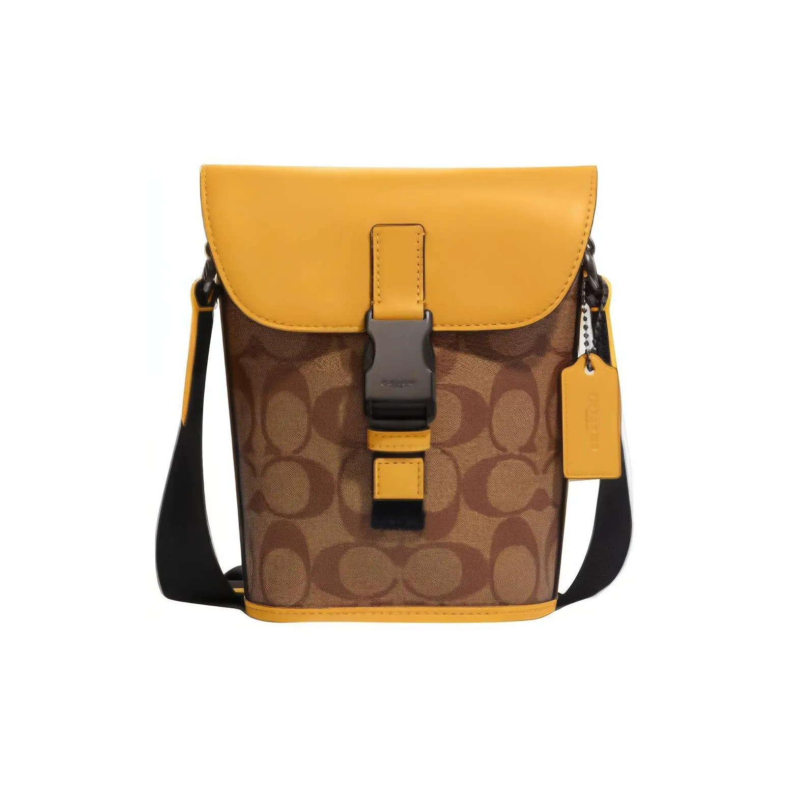 COACH Track With Cow Leather Shoulder Bag, Crossbody Bag Trumpets Men's Khaki & Honeycomb