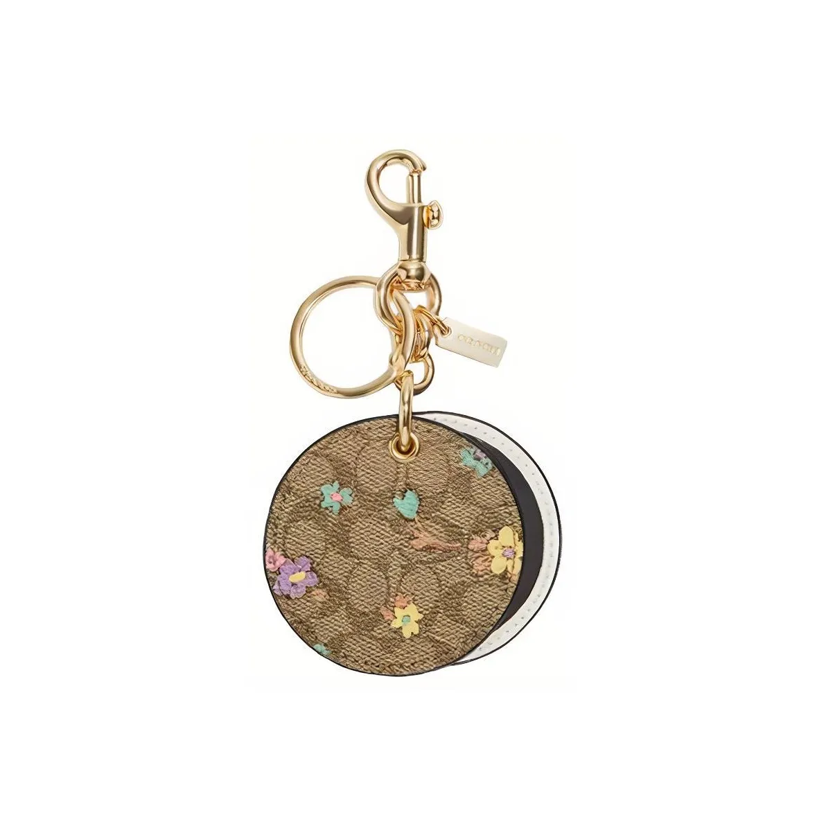 COACH Холст с покрытием и гладкая кожа Круглая форма Подвеска на сумке Ключница Аксессуар Женская Коричневый