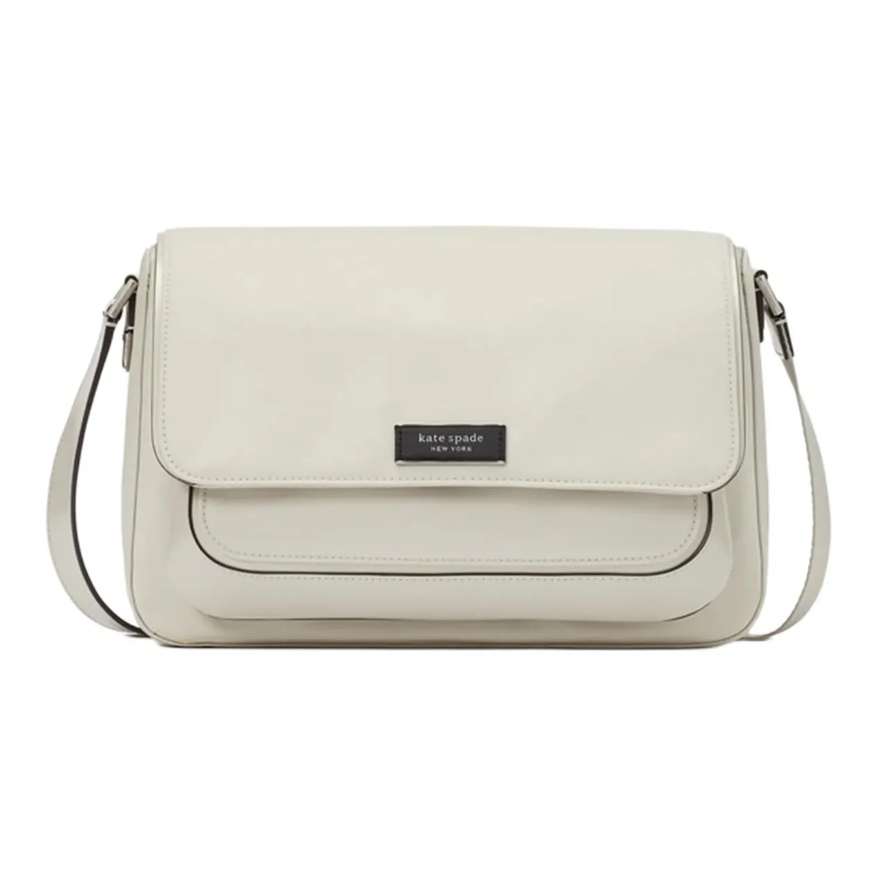 Kate Spade Sam Fabric With Cow Leather Messenger Bag, Shoulder Bag, Crossbody Bag Medium Size Women's Beige Sand