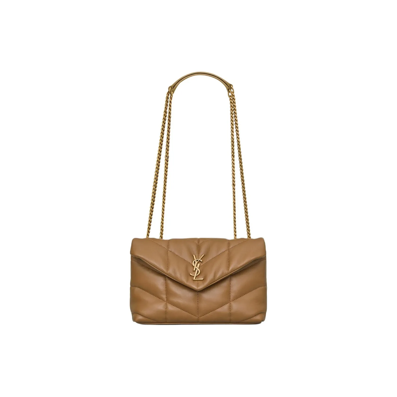 SAINT LAURENT PUFFER Sheepskin Portable Crossbody Bag, Shoulder Bag Women's Dark Cork