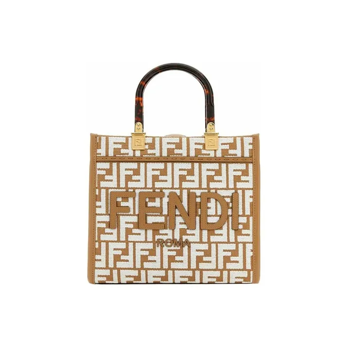 FENDI Raffia With Leather Shoulder Bag, Crossbody Bag, Handbag Regular Women's Brown/White