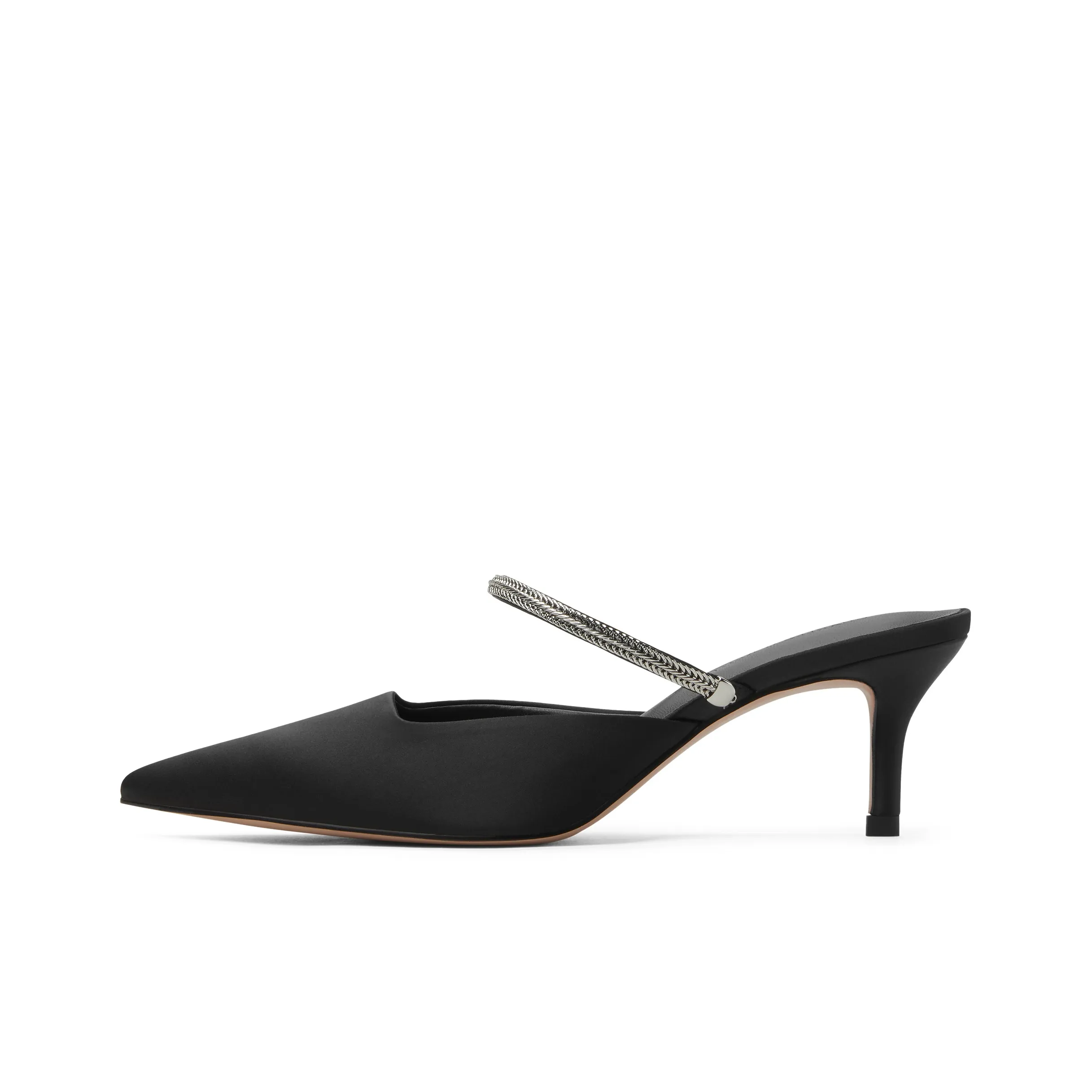 CHARLES&KEITH Composite Sole Closed Toe Slippers 6.2cm Women's BLACK TEXTURED/Silver