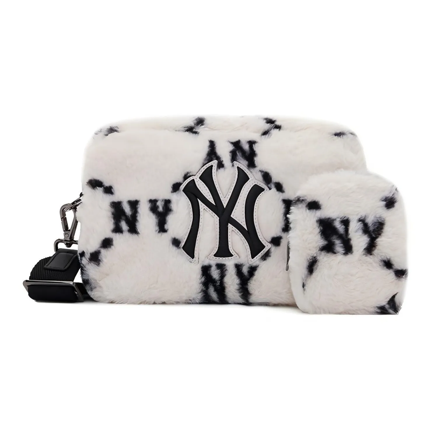 MLB Monogram Collection Plush Combo Bag Camera Bag Shoulder Bag Crossbody Bag Regular Unisex Cream White