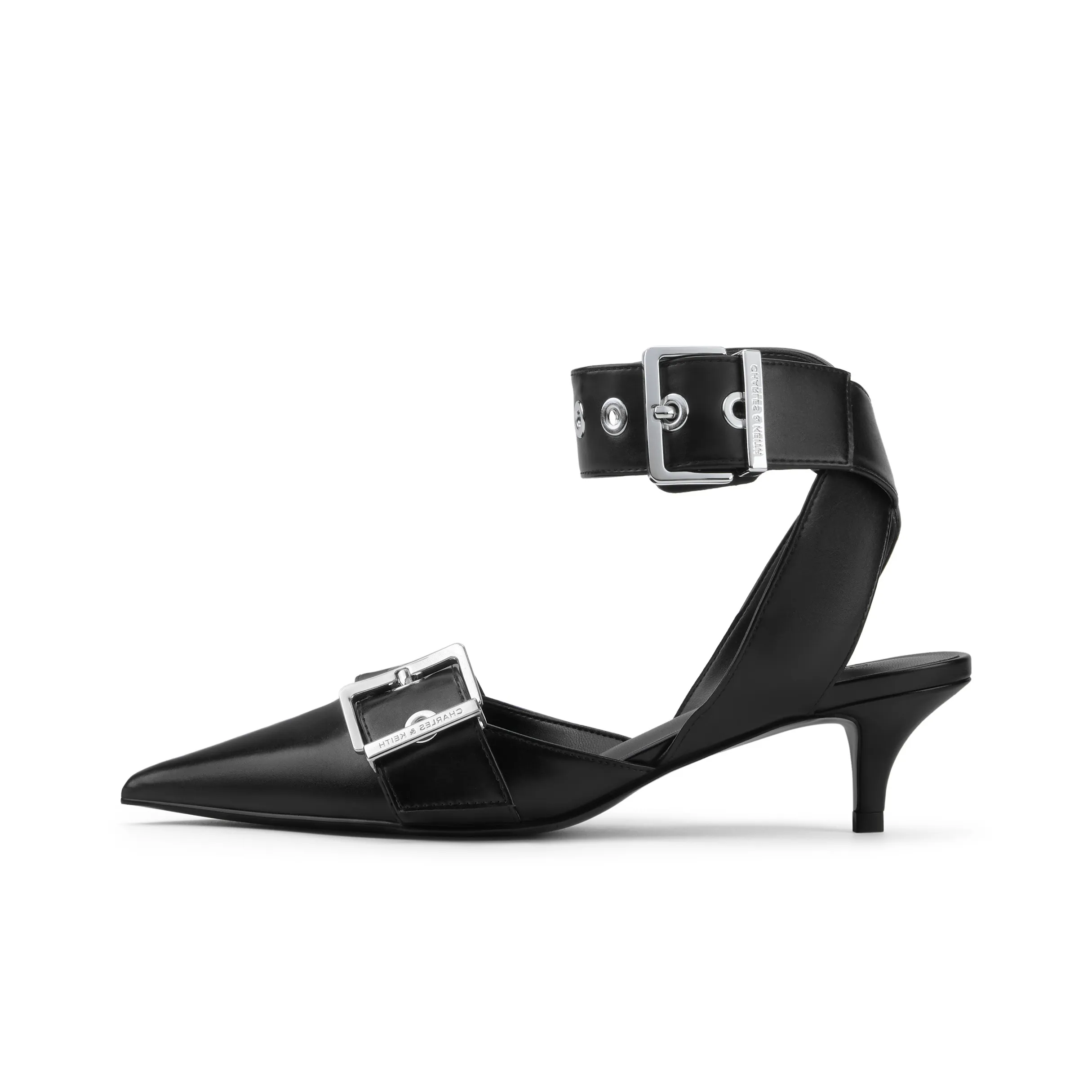 CHARLES&KEITH Small Charles & Keith Gothic Style One Strap Sandals 5.3cm Women's Black/White