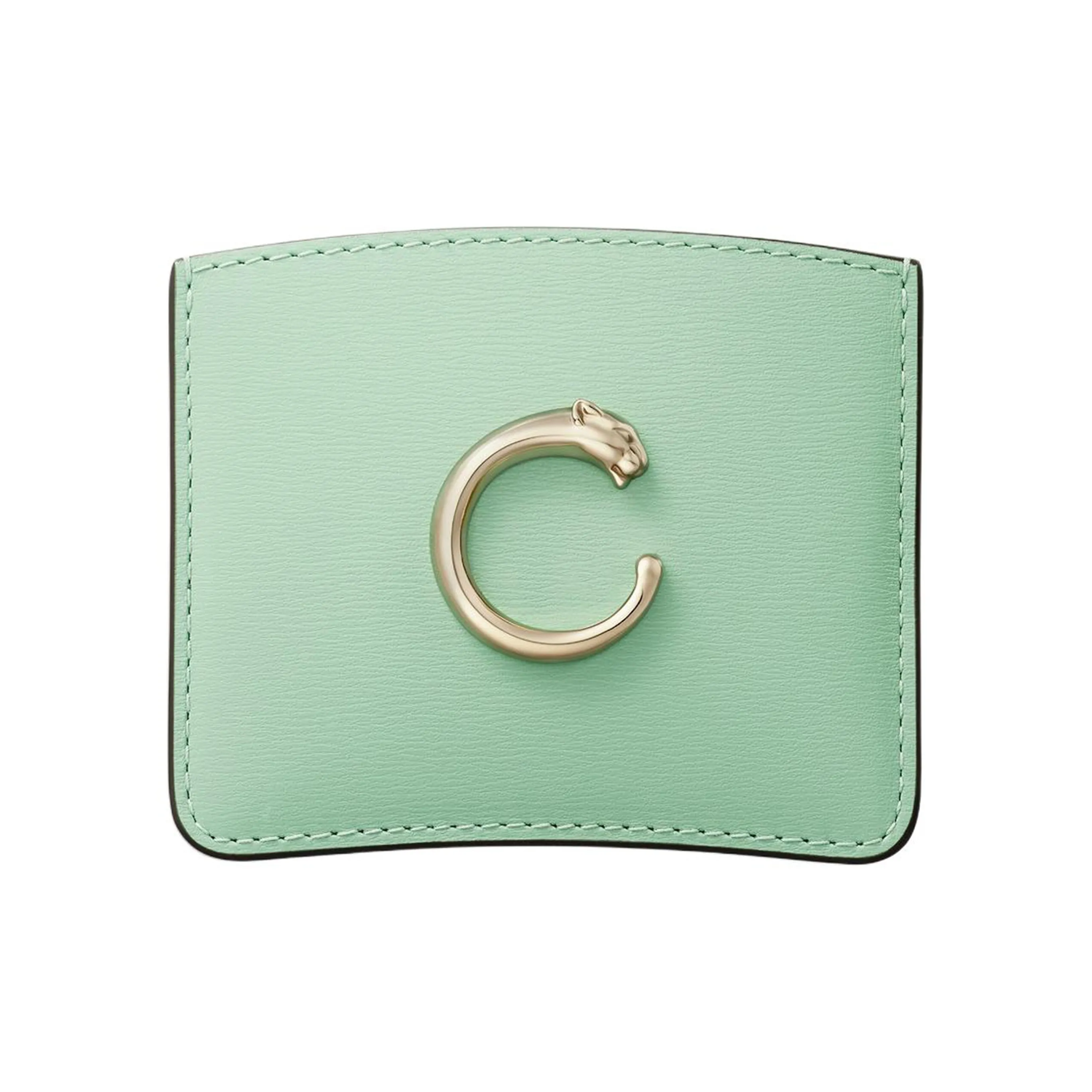 CARTIER Panthère De Cartier Calfskin Card Holder Women's Almond Green