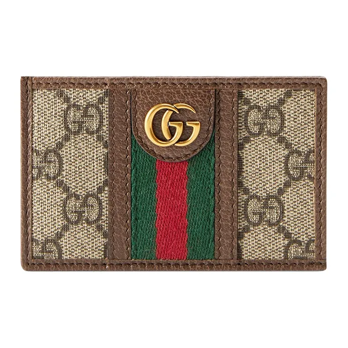 GUCCI Ophidia Canvas With Leather Card Clip Card Holder Regular Unisex Ebony/Brown