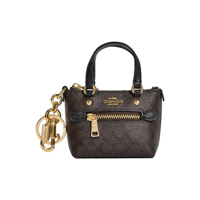 COACH Gallery Coated Canvas With Smooth Leather Bag Charm Bag Merch Mini Women's Brown