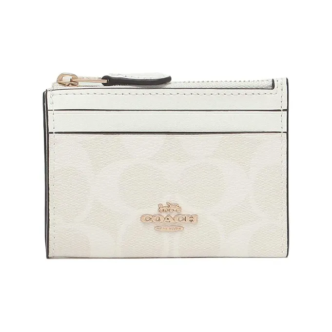 COACH Mini Id Skinny Leather Patchwork PVC Key Pouches Card Holders Mini Women's Glacier White