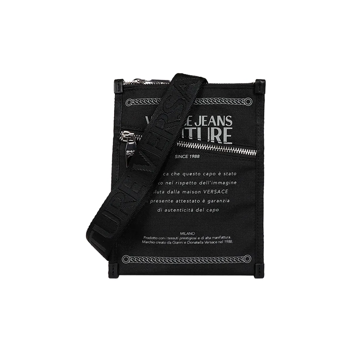 VERSACE JEANS COUTURE Fabric Messenger Bag, Shoulder Bag, Crossbody Bag Regular Men's Black