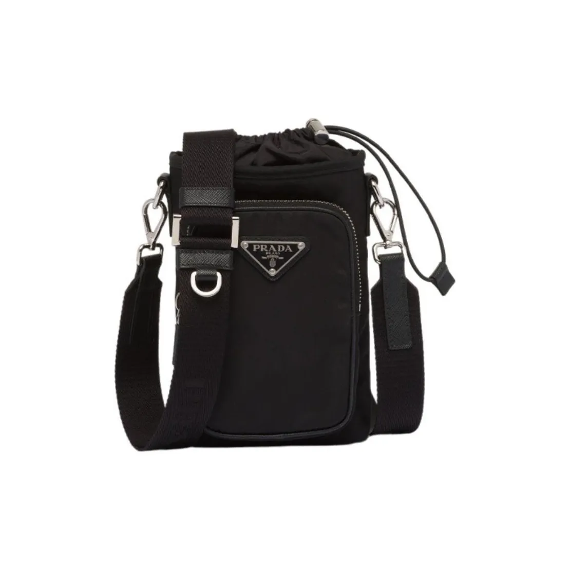 PRADA Nylon Fabric One Shoulder Crossbody Cell Phone Pouch Men's Black