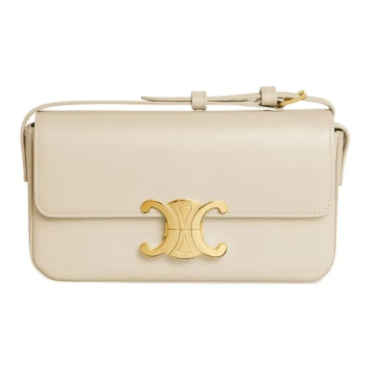 CELINE Triomphe Shiny Cow Leather Shoulder Bag, Handbag, Shoulder Bag Women's White