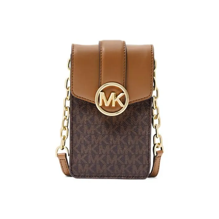 MICHAEL KORS Carmen Polyester Canvas Card Holder Chain Bag With Cell Phone Pouch Regular Women's Brown