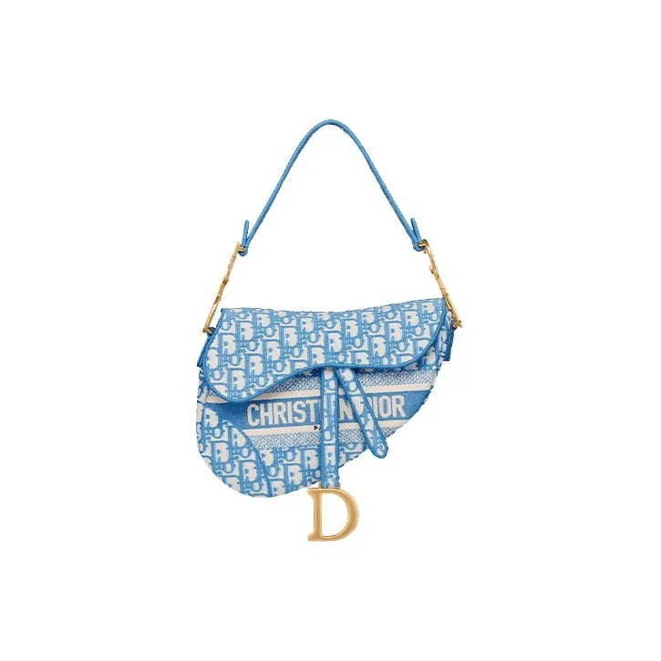 DIOR Saddle Canvas Canvas Bag Saddle Bag One Shoulder Handbag Women's Cornflower Blue & Carolina Blue