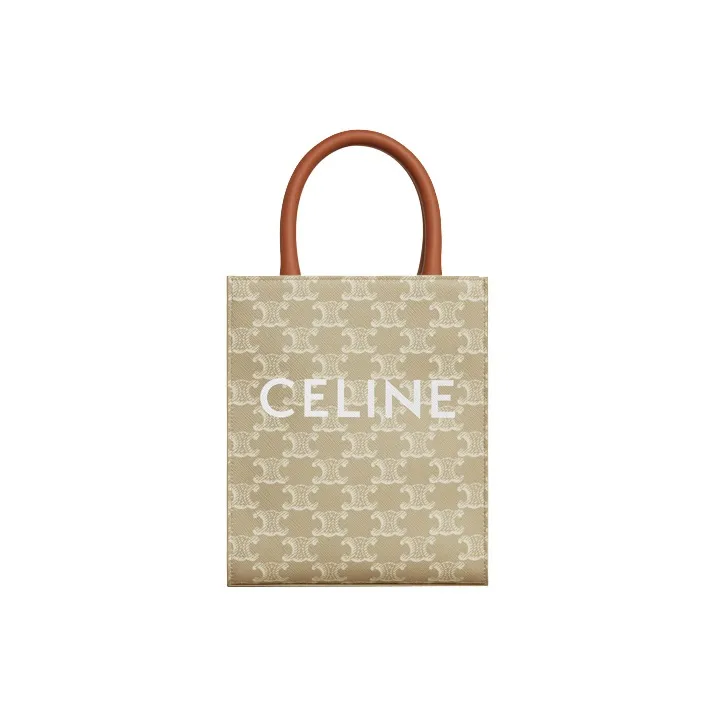 CELINE Cabas Cow Leather Shoulder Bag Crossbody Bag Handbag Mini Women's Greige