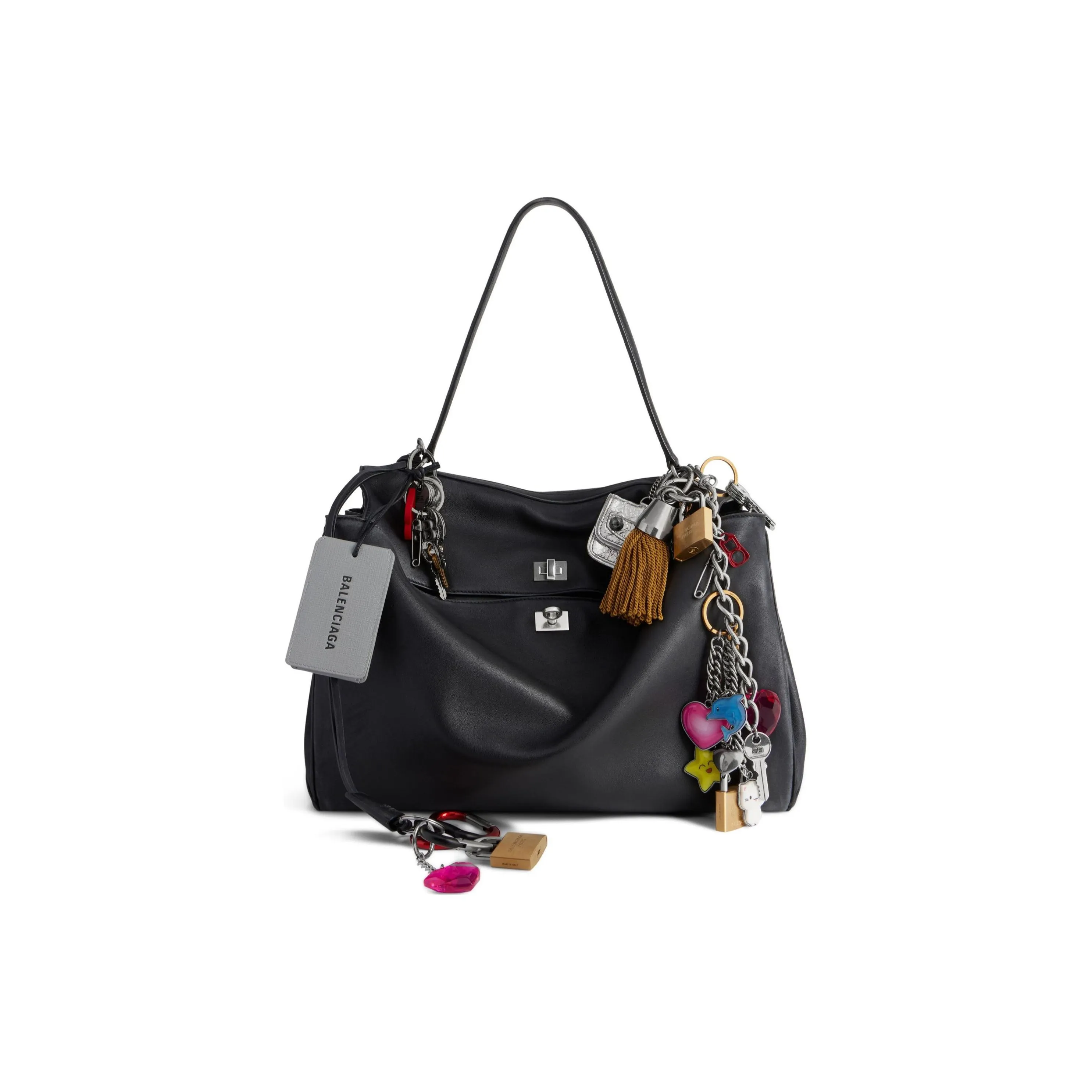 Balenciaga Smooth Calf Leather One Shoulder Handbag Large Size Women's Black