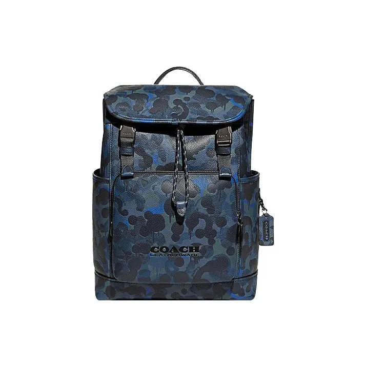 COACH League Cow Leather With Textile Backpack Large Size Men's Blue & Black