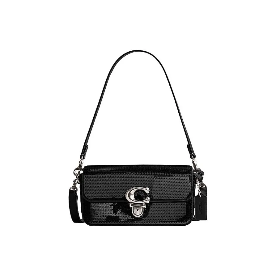 COACH Cow Leather Baguette Bag, One Shoulder Handbag Regular Women's Black